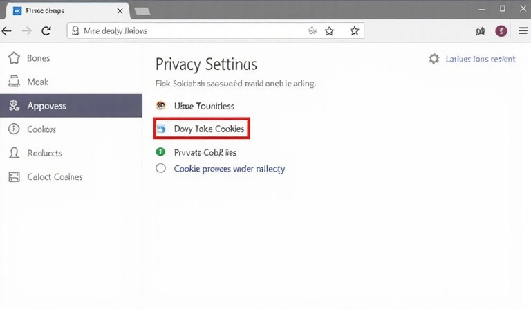 Captura de pantalla de la configuración de privacidad de un navegador web con opciones de cookies