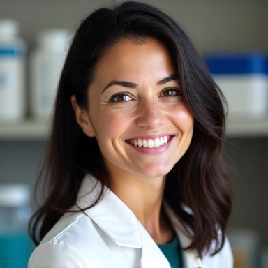 Retrato profesional de una mujer, de unos 30 años, con cabello oscuro, sonrisa amable, en un entorno natural o de laboratorio. Sin texto ni logos.