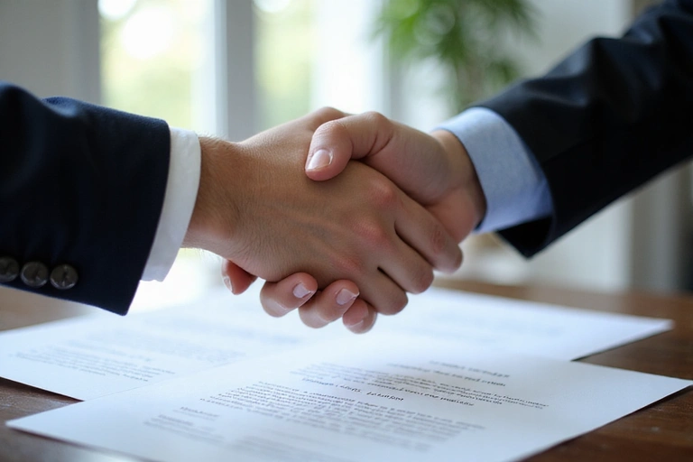 Dos personas dándose la mano en señal de acuerdo
