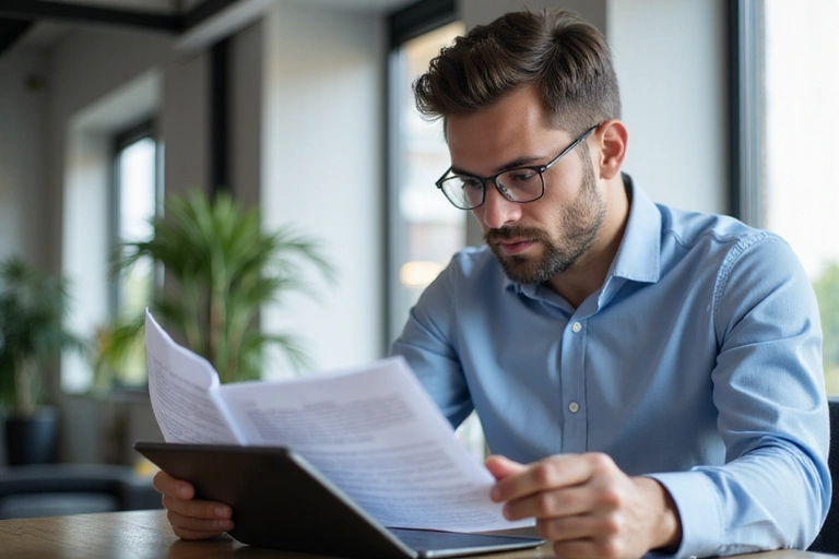 Persona leyendo documentos legales en una tableta